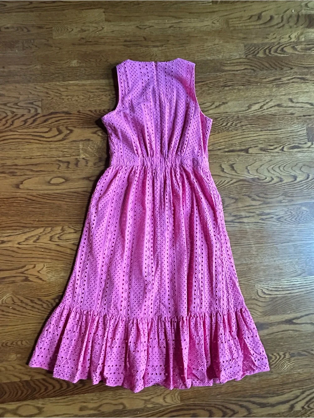J.Crew Factory Pink Eyelet Midi Dress Size 2 Sleeveless Cotton Ruffle Hem